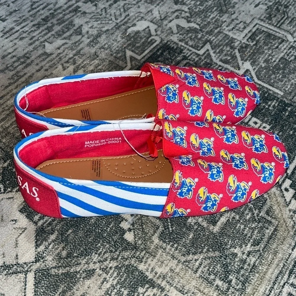 FOCO Kansas Jayhawks Womens Stripe Canvas Shoe size small US 7